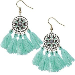 Mint Green Tassel Fringe Drop Earrings